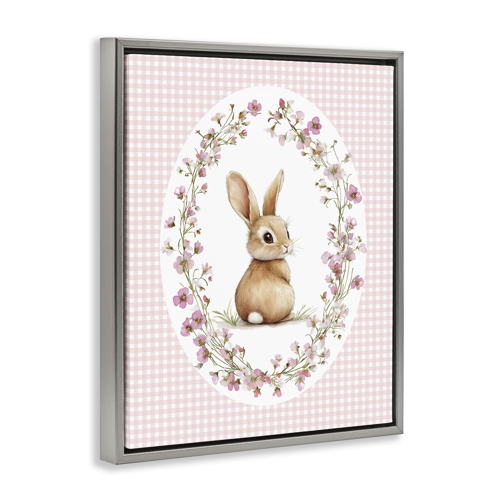 Stupell Industries Spring Gingham Rabbit Gray Framed Floater Canvas Wall Art, design by Christine Simpson Art