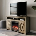 thumbnail image 1 of BELLEZE Barn Door Wood Electric Fireplace TV Stand for TVs up to 55 Inches & Media Entertainment Center Console Table with Two Open Shelves and Cabinets - Corin (Classic Wood), 1 of 6
