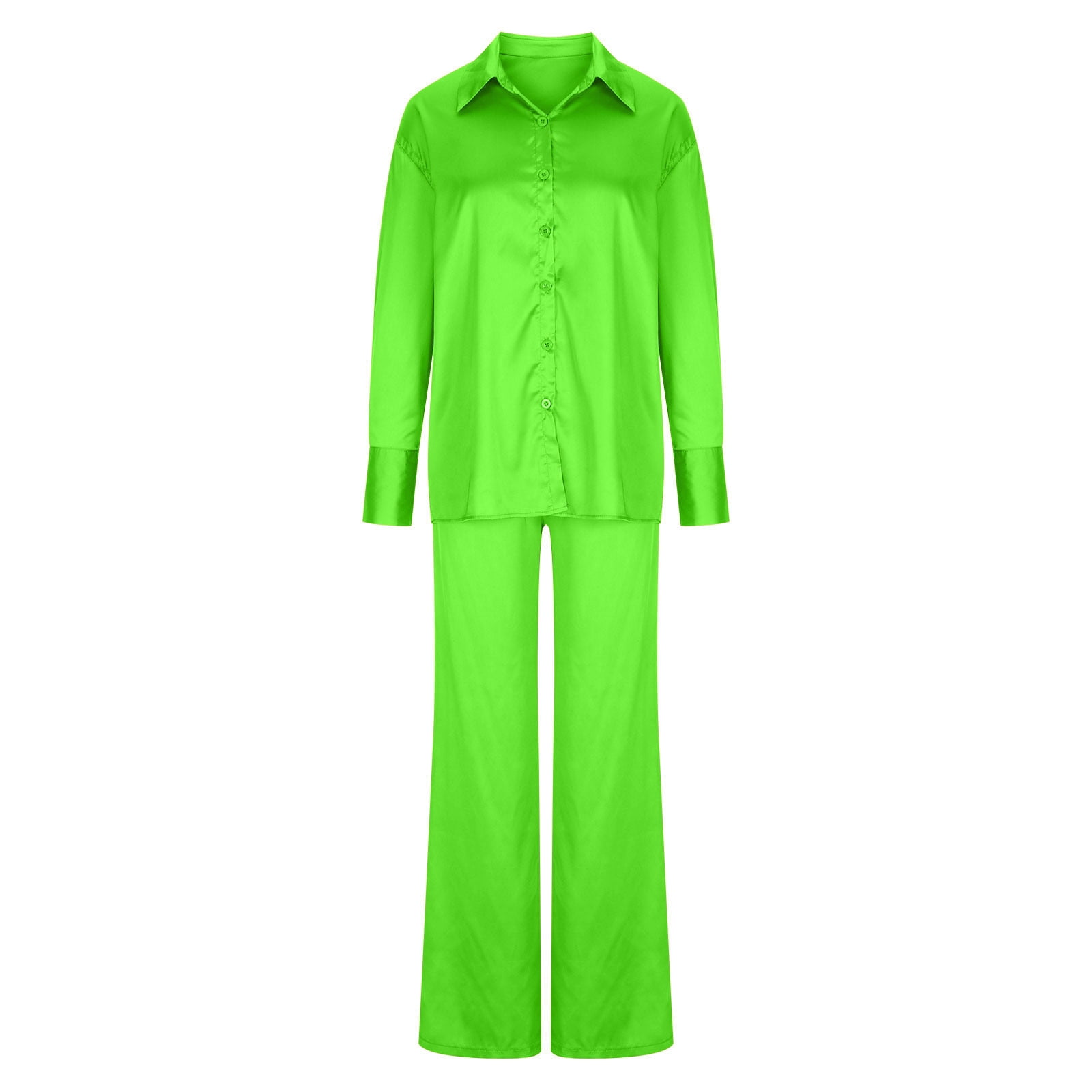 Women's Silk Satin Pajama Set - Button Down Top & Wide Leg Palazzo Pants, Comfy 2-Piece Loungewear
