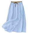 thumbnail image 2 of Gamivast Linen Skirts for Women Elastic Waist Linen Maxi Skirt Drawstring Long Skirt with Pockets Modest Skirt Casual Skirt for Beach Vacation Travel Holiday Wear Light Blue XXL, 2 of 7