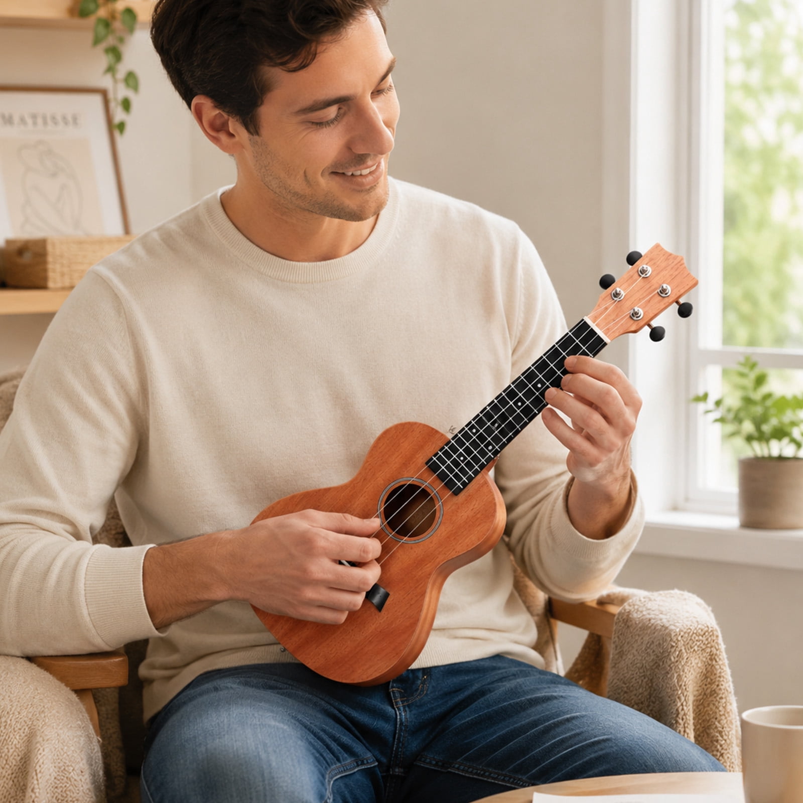 21 in Mahogany Body Rosewood Fingerboard Ukulele, Cotton Bag, Capo, Strap, Picks*2, Tuner, Strings, Dust Cloth
