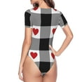 thumbnail image 3 of Uemuo Heart Black Buffalo Plaid Gingham Pattern Women's One Piece Short Sleeve Swimsuit Rash Guard Surfing Modest Quick-drying Swimsuit Beach Essentials-Small, 3 of 9