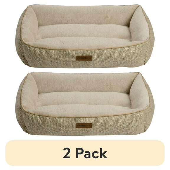 (2 pack) Vibrant Life Extra Large Dog Bed, Bolster Bed for Large Dogs, Extra Large, 42" x 32", Tan