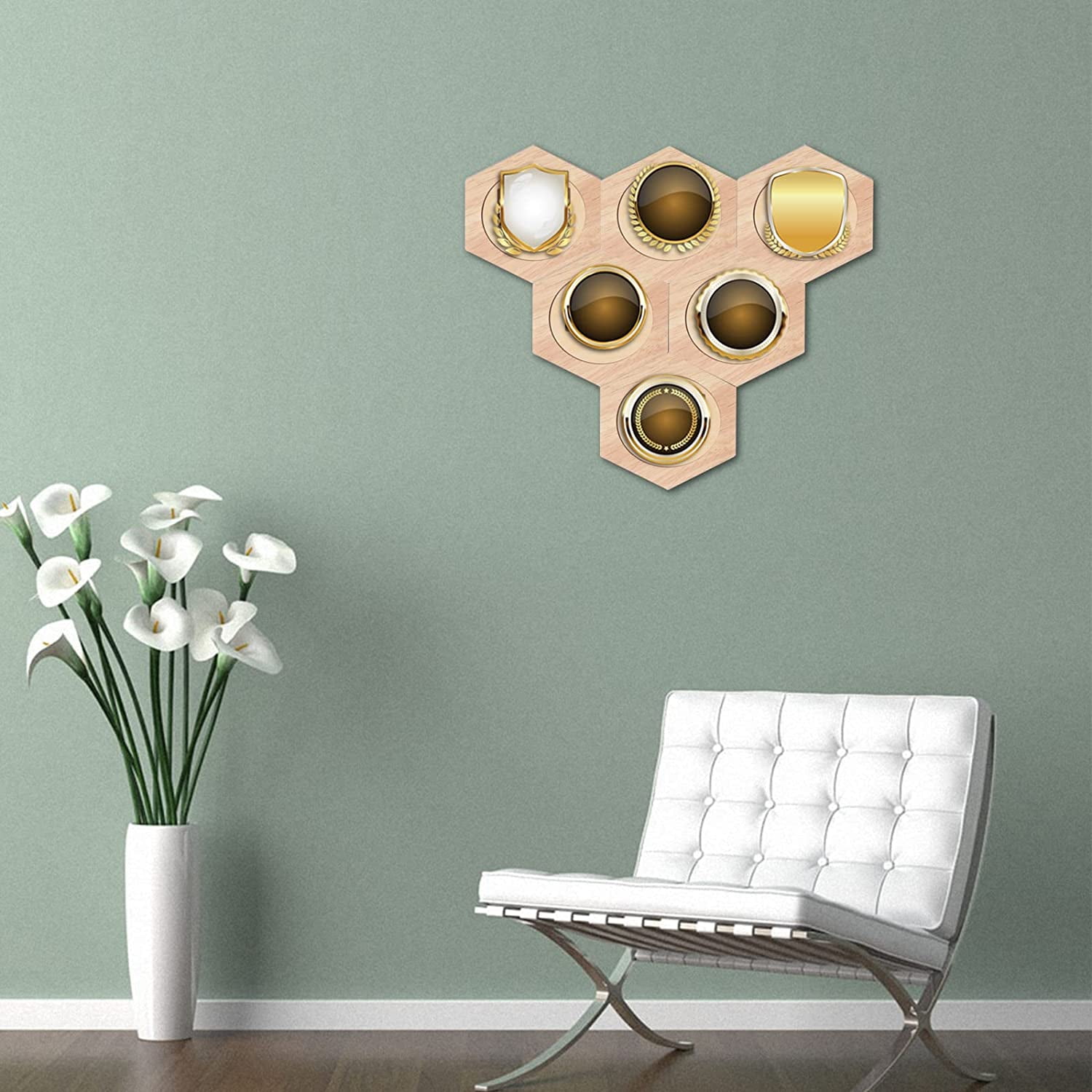 FETCOI Medal Display Hanger Rack Wooden Decoration Hexagon Honeycomb Medal Storage Case for Sports Medals, Track & Field, Military, Spartan, Races, Running, Marathons