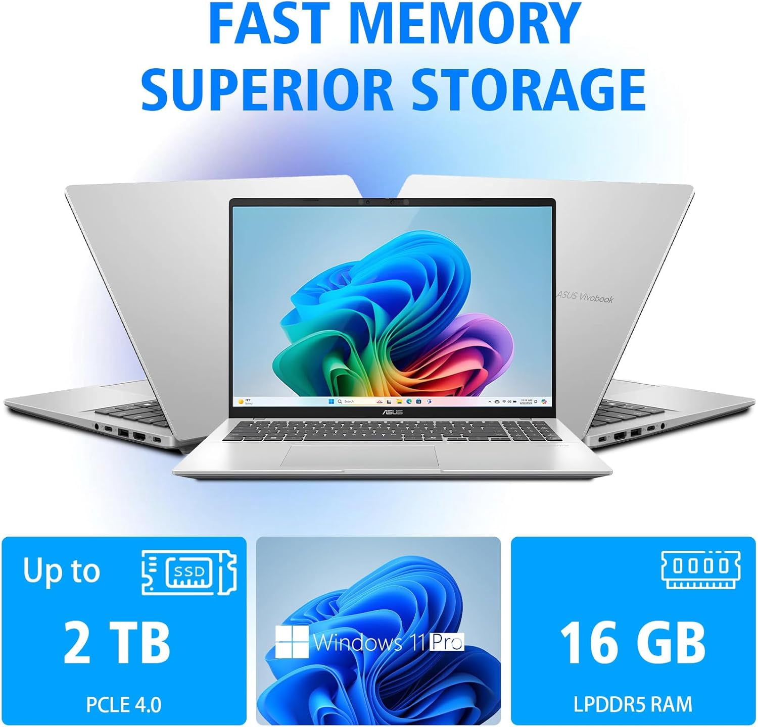 ASUS Vivobook 16 Laptop, 16" FHD+ WUXGA 60Hz Copilot+ PC, Qualcomm Snapdragon X(8-Core), 16GB LPDDR5 RAM, 1TB SSD, Wi-Fi 6E, Windows 11 Pro Notebook, USB HUB, Cool Silver