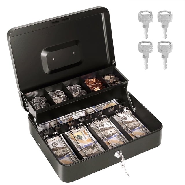 Caja Goehiaul con bandeja para billetes y cerradura, negra