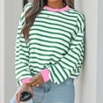thumbnail image 2 of Women's 2025 Trendy Soft Pullover Round Neck Striped Print Casual Shirts Long Sleeve Loose Fit Color Block T-shirt Top, 2 of 4