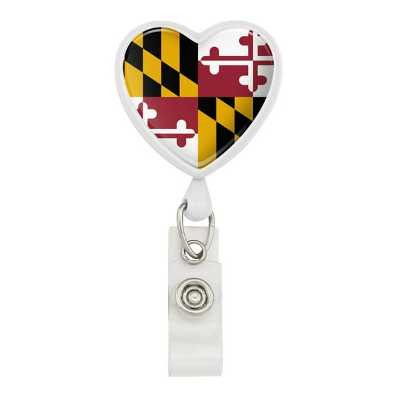 Maryland State Flag Heart Lanyard Retractable Reel Badge ID Card Holder