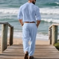 thumbnail image 4 of Men's Long Sleeve Casual Linen Shirt and Pants Set, Lightweight Breathable Outfit for Summer Beach, Relaxed Fit, 4 of 5