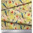 thumbnail image 2 of Soimoi Yellow Cotton Poplin Fabric Floral,Parrot & Hummingbird Bird Decor Fabric Printed BTY 56 Inch Wide, 2 of 3