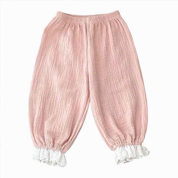 2-3T Infant Baby Solid Color Lightweight Jogger Pants, Elastic Waist Lace Ruffle Lantern Casual Trousers for Toddler Girls Pants,Pink