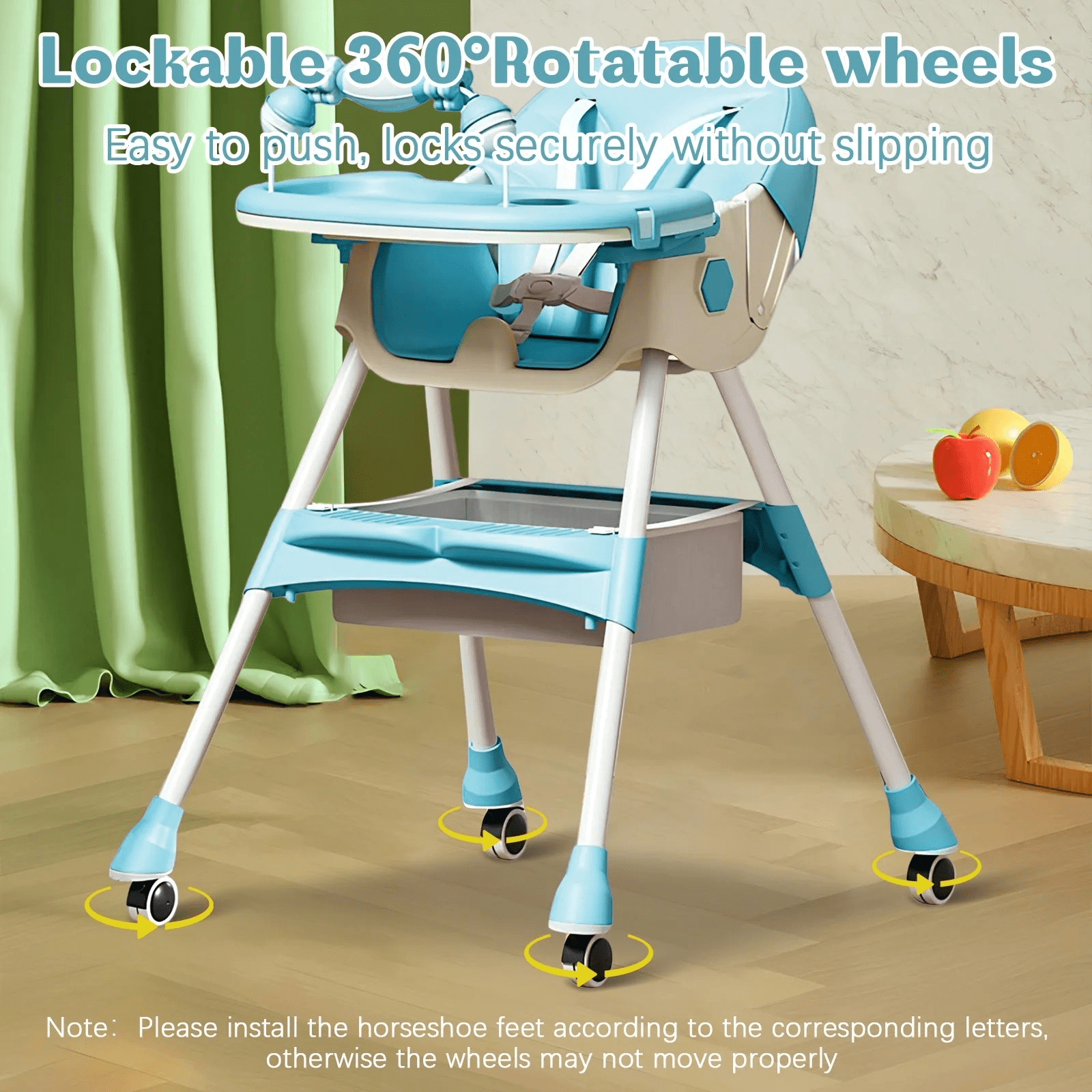 JieC 3 in 1 Baby High Chair, Foldable Baby Feeding Chair, for Infants and Toddlers 0-24 Months, Blue
