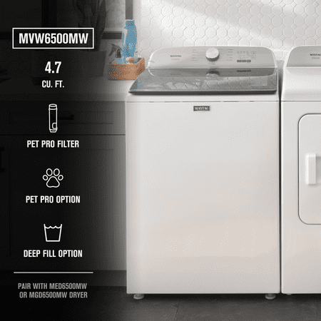 Maytag - 4.7 Cu. Ft. High Efficiency Top Load Washer with Pet Pro System - White