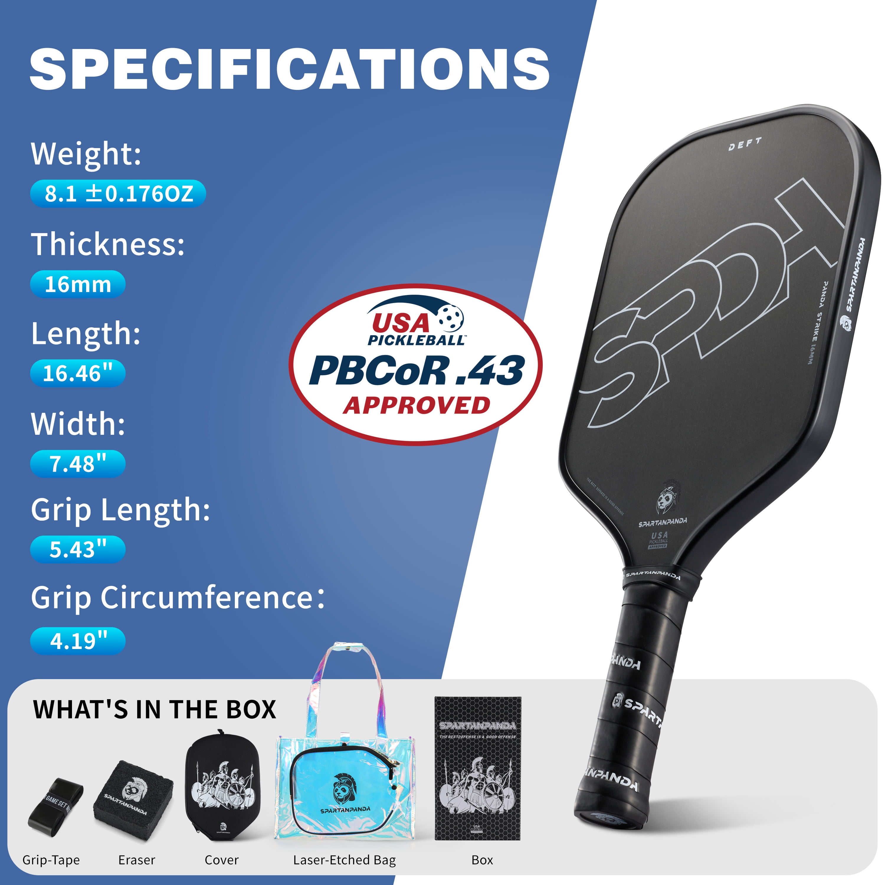 Professional Pickleball Paddle , T700 Carbon Fiber, 16mm Elongated Lightweight Edge Pickle-Ball Racket for Pro Control Players