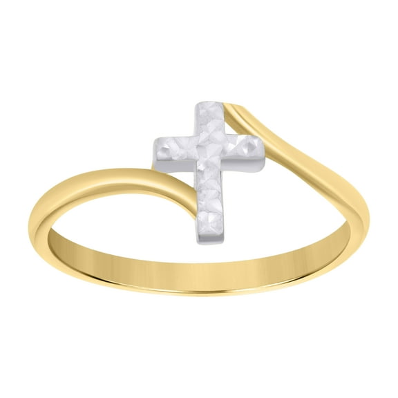10kt Real Two-Tone Gold Womens Cross Religious Ring