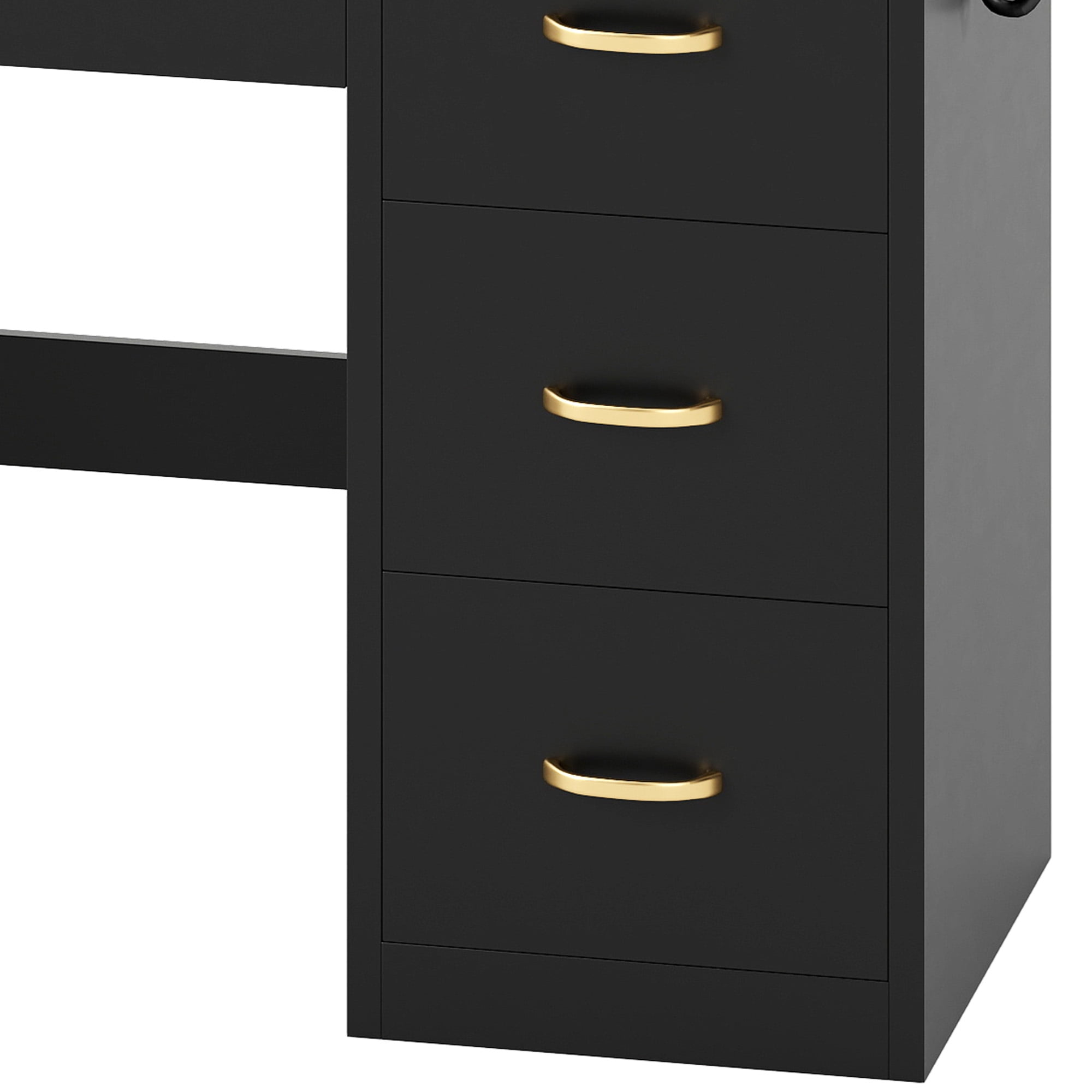 Uforic Black Makeup Vanity Desk with Lighted Mirror and Storage, 4 Drawers
