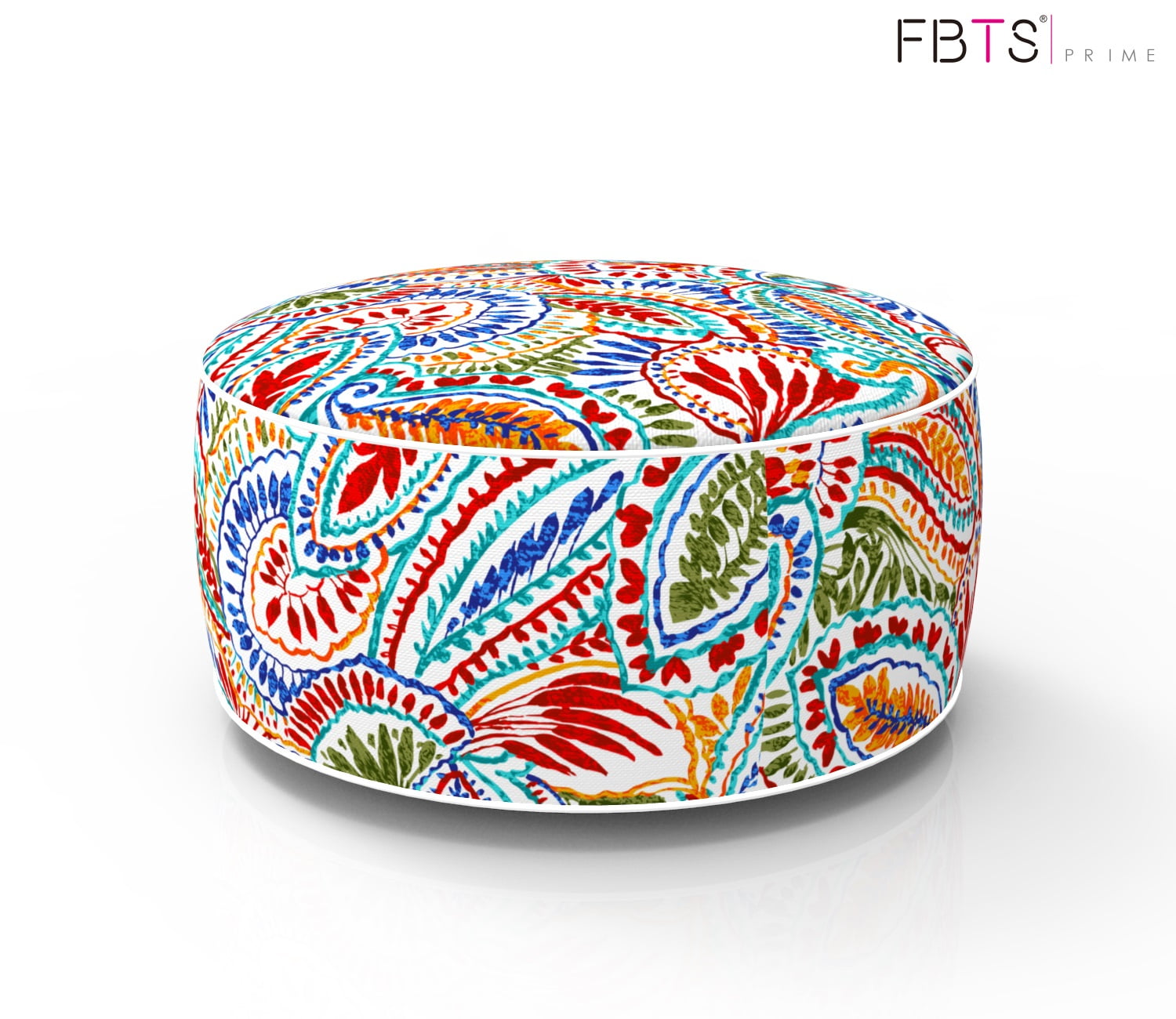 FBTS Prime Outdoor Inflatable Ottoman Red and Orange Paisley Round