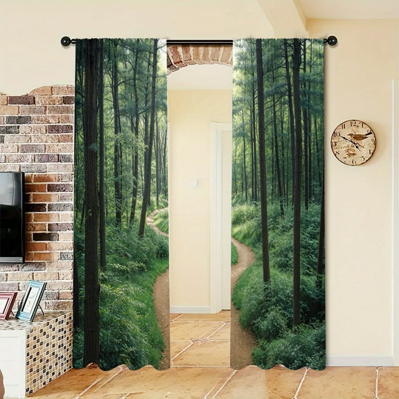 WNOOHIY Green Forest Trail Landscape Light-filtering Curtains for Living Room Bedroom Home Decoration, Set of 2 Panels