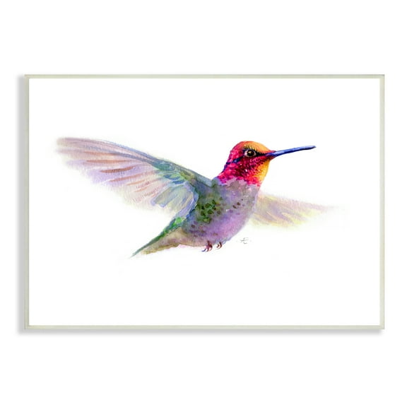 Stupell Industries Hummingbird in Flight Pink Purple Bird Watercolor Animals & Insects Painting Unframed Art Print Wall Art, 10 x 15