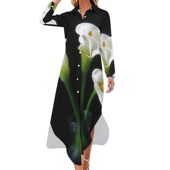 Elegant Calla Lily Flowers 10 Long Sleeved Shirt Dress beach dresses women formal occasion dresses