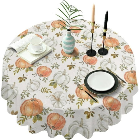 

Fall Pumpkin Table Cloth Suitable Party and Holiday Round Table Cover Decor. Thanksgiving and Harvest Day Picnic Kitchen Farmhouse Indoor Outdoor Home Furnishingsn 60x60 inch.