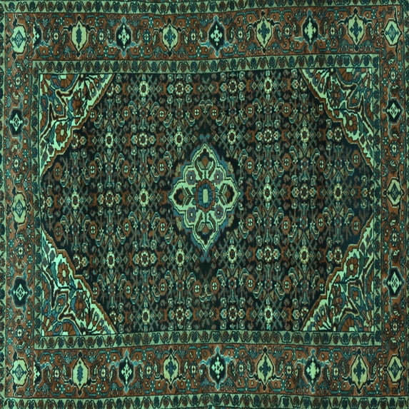 Ahgly Company Machine Washable Indoor Square Persian Turquoise Blue Traditional Area Rugs, 5' Square