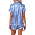 thumbnail image 3 of Conjuntos de pijama para mujeres INSPIRE CHIC, camisa de botones y pantalones cortos, 2 piezas de ropa de dormir de satén sedoso, L azul, 3 of 6