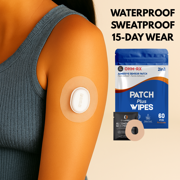 OhmRx Dexcom G7 & Stelo Adhesive Patch + OHM PREP Skin Prep Wipe – Waterproof, Pre‑Cut Tan Patch Combo, 25‑Pack