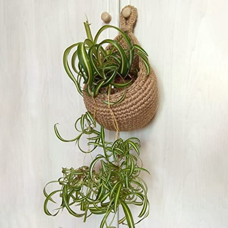 Jute Hanging Basket Wall planters-Small Wall Planter, Teardrop Hanging Baskets for Plants Succulent Wall Decor, Hanging Herb Pot Holder Outside