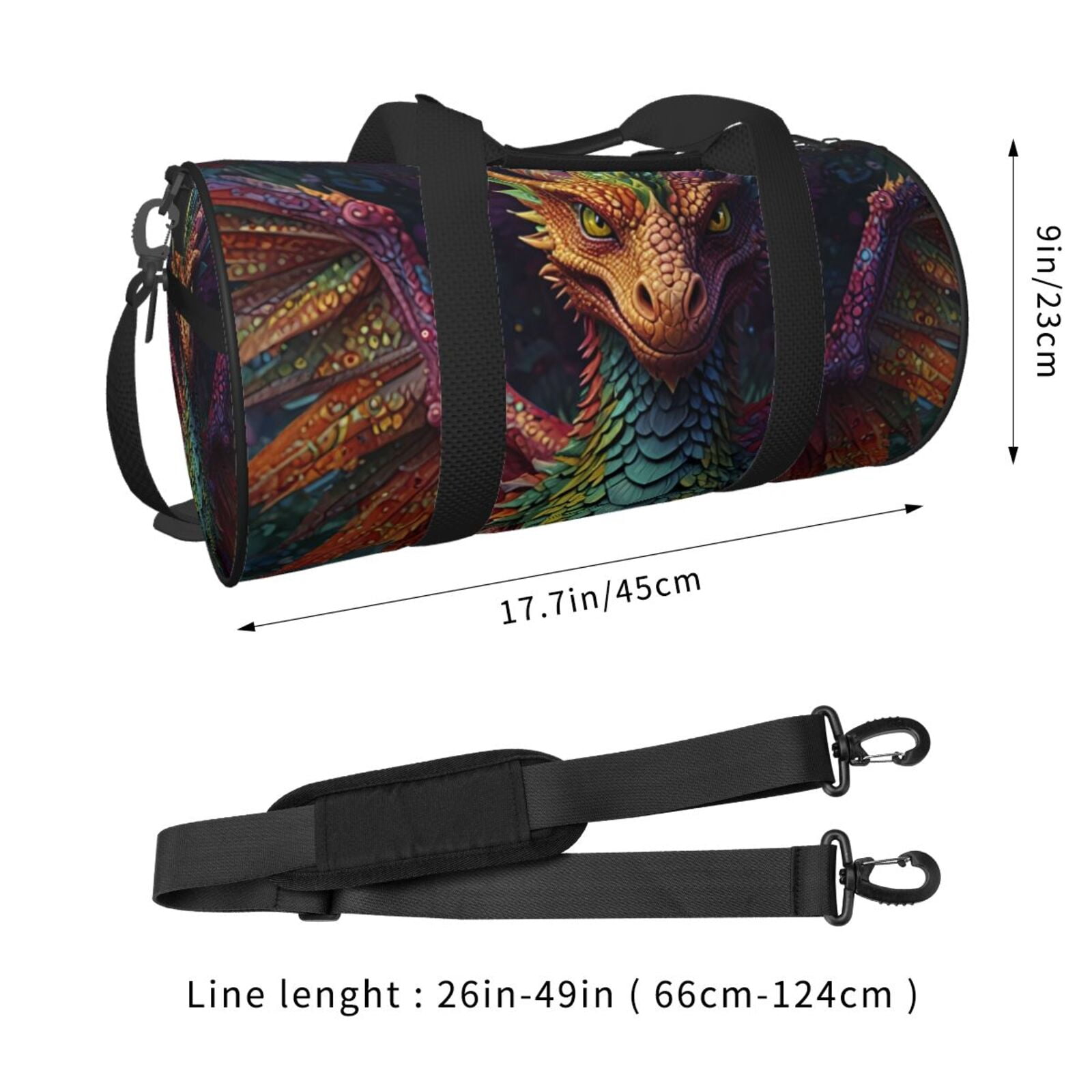 Defioc Whimsical Dragon Color Cool for Travel Duffle Bag,Weekender Bag Carry On Tote Bags Hospital Bag Large Capacity Sport Gym Bag for Men Women Fit for Trave, Gym,Weekend