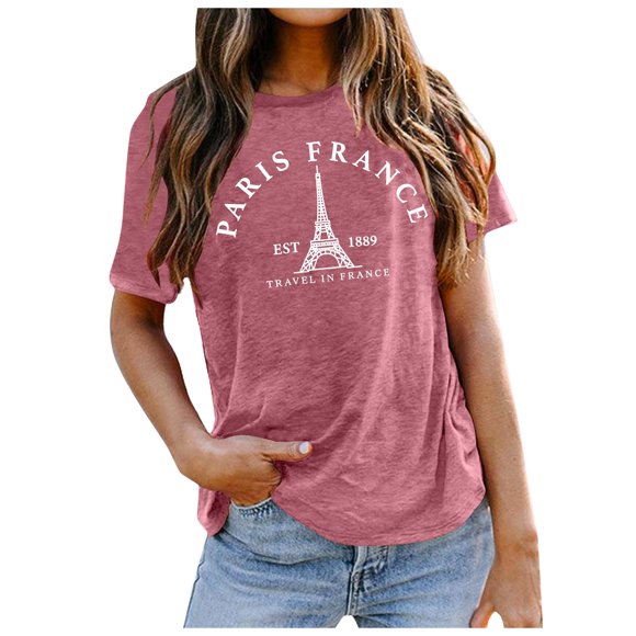 Women's T-Shirts France Shirt Women Tower Travel T-Shirt Tees and Tops for Stylish Adventures