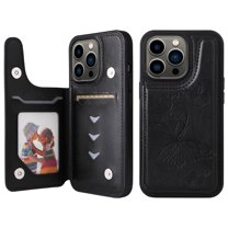 Allytech iPhone 13 Pro Wallet Case with Card Holder, PU Leather Butterfly Embossed Kickstand Magnetic Closure Shockproof Protection Case Cover for Apple iPhone 13 Pro 6.1",Black
