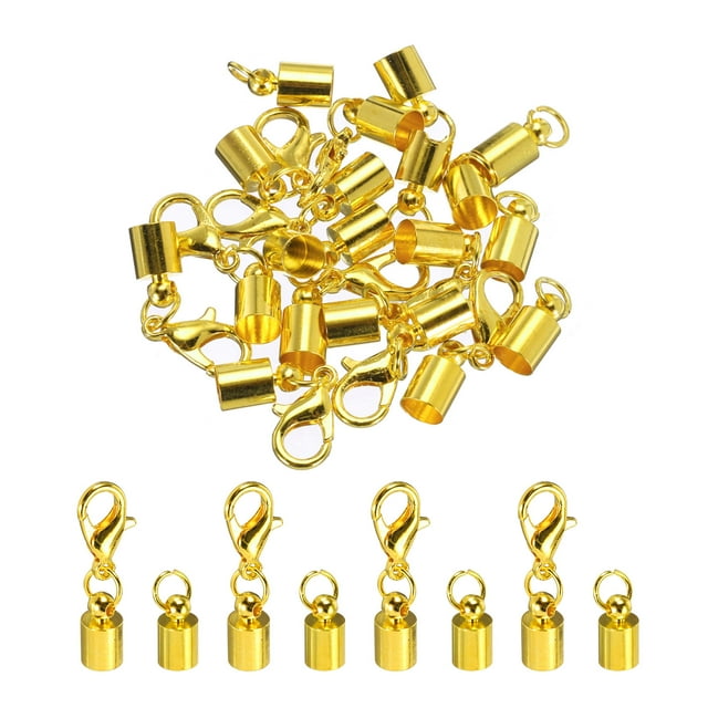 Uxcell 10Pcs Cord End Caps, 4.5mm End Caps Barrel Beads Kumihimo End Caps Iron for DIY Craft (Gold)