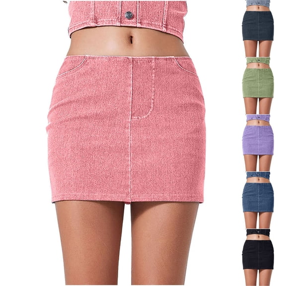 Zedker Women's Jean Skirt High Waist Summer Stretch Denim Skirt Button Knee Length Skirt with Pockets Black L