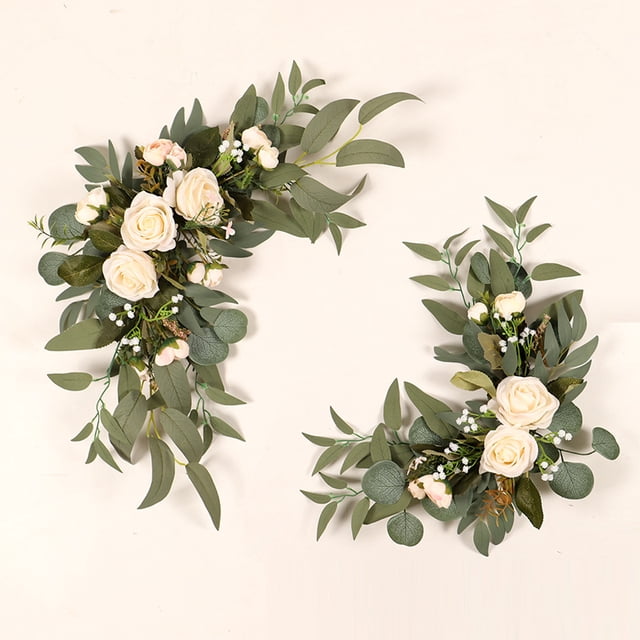 Arco de flores para boda, guirnalda de flores artificiales rústicas para dintel, hojas verdes, rosas, peonías, girasoles, corona para puerta, decoración del hogar