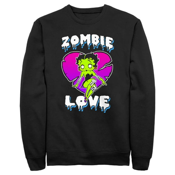 Men's Betty Boop Halloween Green Zombie Love  Sweatshirt Black Small