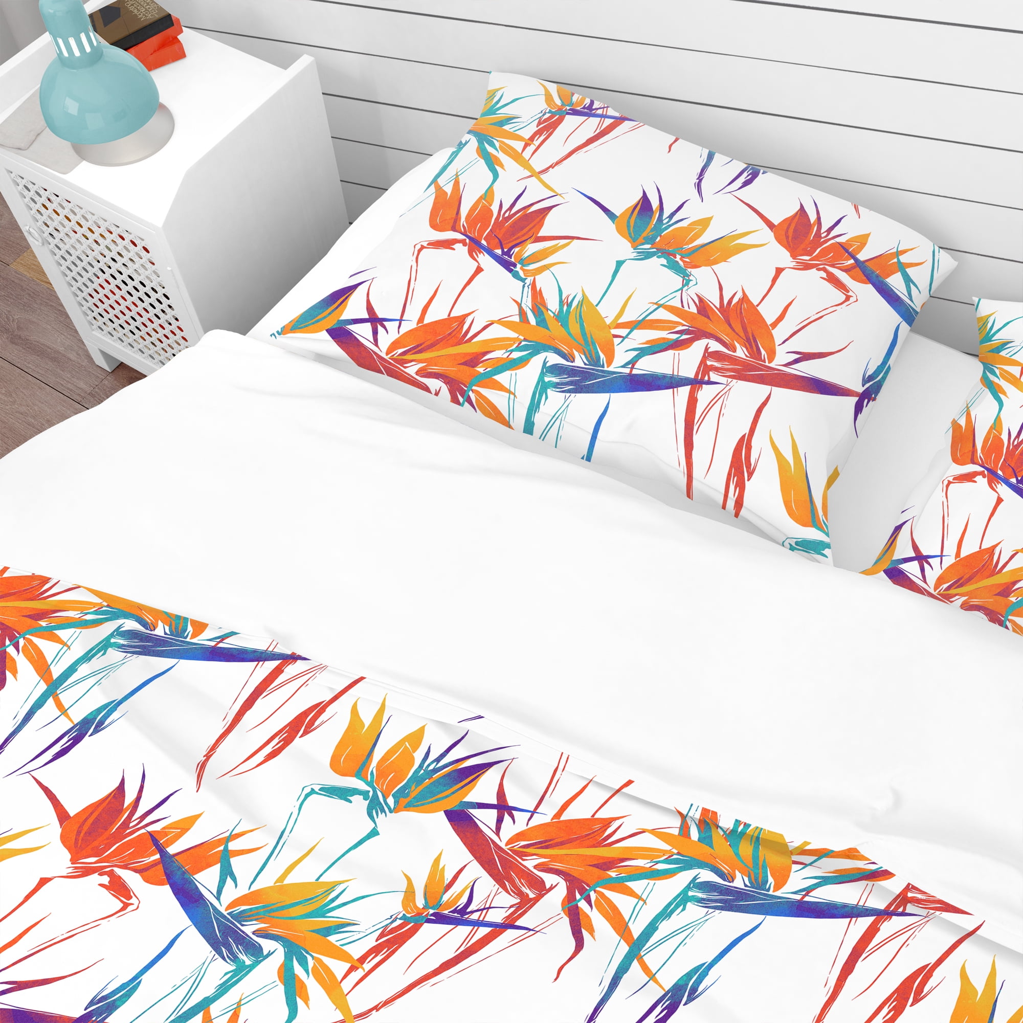 Designart 'Imprints Strelitzia Flowers Mix Repeat Pattern' Tropical Duvet Cover Set