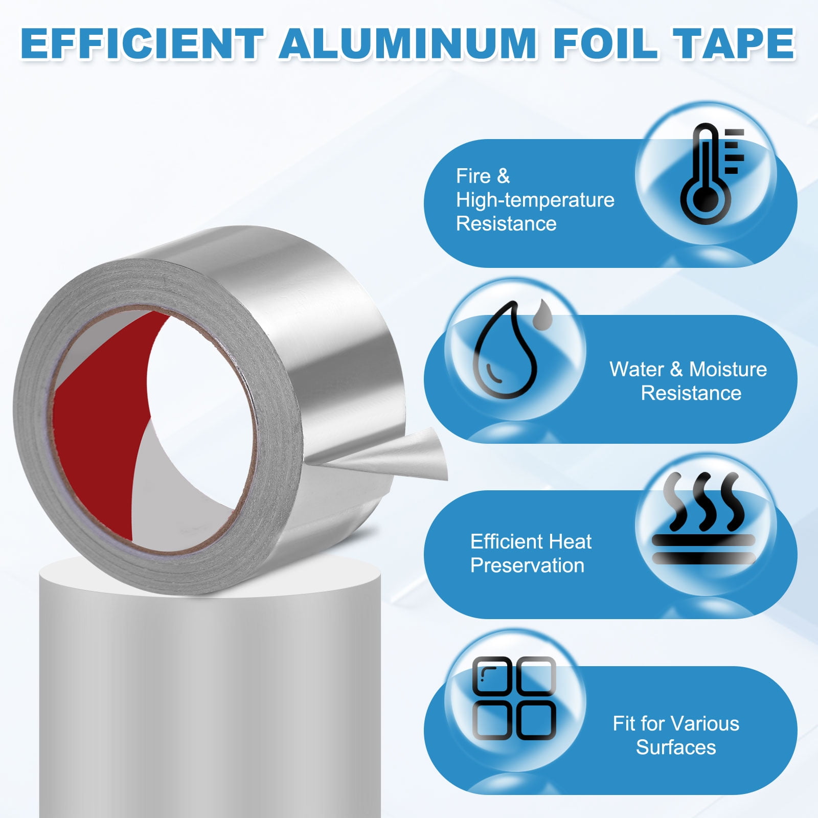 Uxcell 1 Pack Aluminum Foil Tape, 33 Ftx3.1inx2.4mil Heavy Duty HVAC Tape Metal Duct Tapes Heat Resistant Tape Insulation Tapes with Gloves for Air Ductwork, Dryer Vent, HVAC Sealing