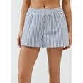 thumbnail image 5 of Yunliwuli Women's Stripe Print Pajama Shorts Elastic Waist Button Decor Straight Leg Sleeping Short Pants, 5 of 10