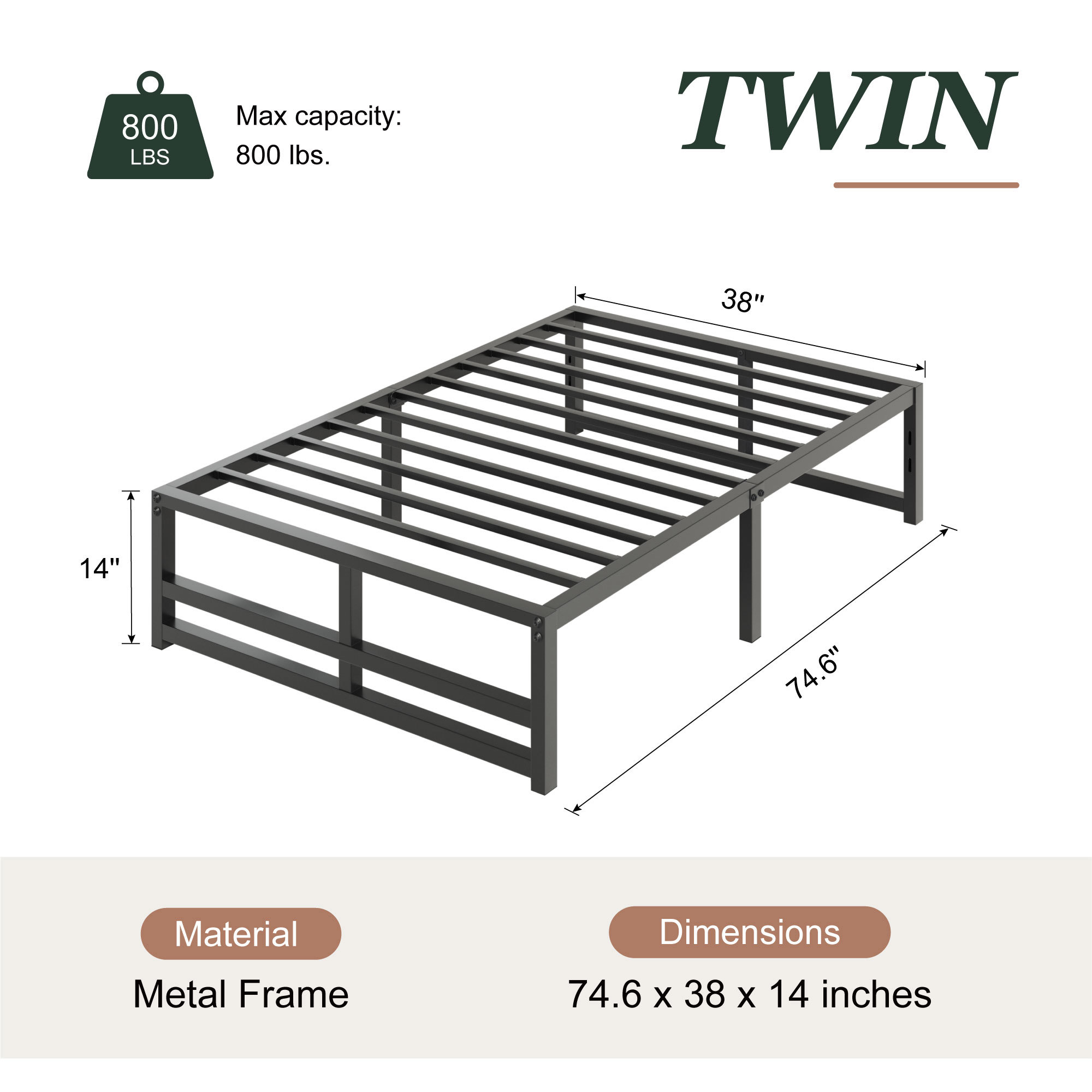 Amolife Twin Metal Platform Bed Frame with Storage photo 2