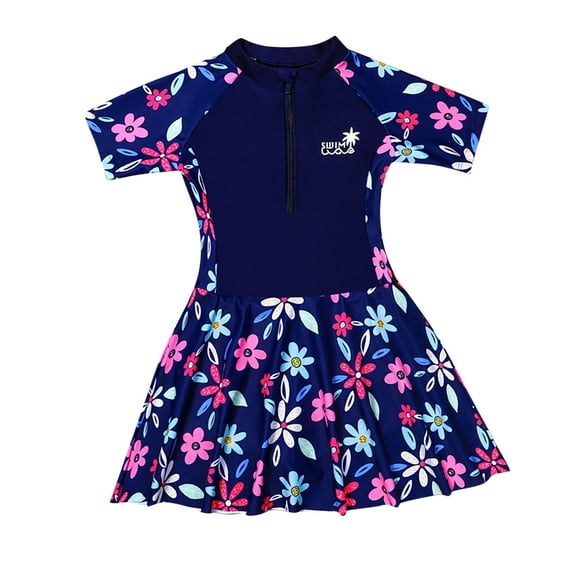 Odeerbi 6-12 Años Vestido de Baño de Una Pieza de Niñas Vestido de Baño de Entrenamiento Floral Con Pantalones Cortos Ropa de Playa