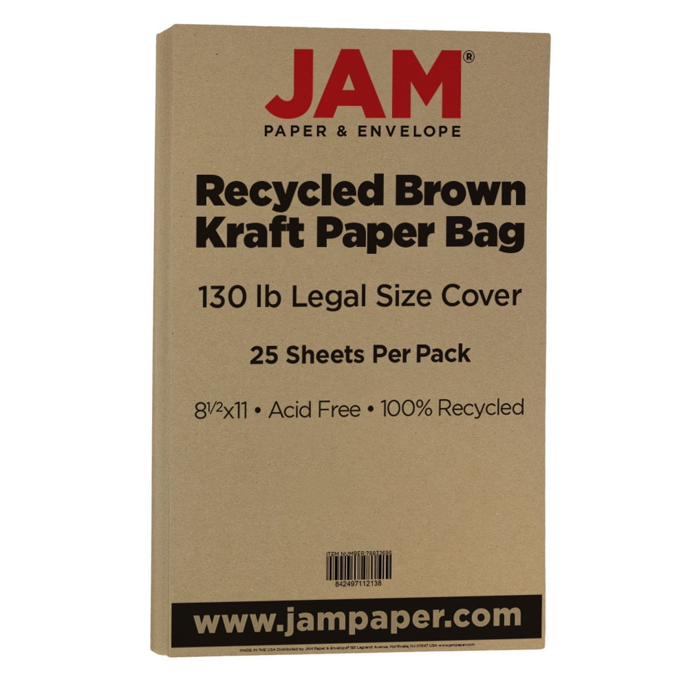 JAM Paper Extra Heavyweight Legal 130lb Cardstock, Legal, 8 1/2 x 14, Brown Kraft, 25 per Pack