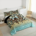 thumbnail image 3 of Manfei Cheetah Pattern Bow Queen Comforter Set,Leopard Print Bowtie Bedding Sets,Blue Gold Glitter Print Bedding Comforter Set For Girls Kids,Luxury Bedroom Decor Reversible,3-Piece, 3 of 8