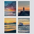 thumbnail image 2 of PixonSign Framed Wall Art Orange Sunset Lighthouse Ocean Prints, Set of 4 Sea Landscape Wall Decor Arts, Nature Wall Décor, Beach Adhesive Canvas Poster, Modern Home Artwork - 8"x10" White, 2 of 5