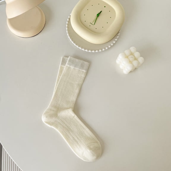 Xiao Hua 3 pairs women's lightweight casual mid tube socks, socks for women, women's cream socks sizes 6-11, Beige