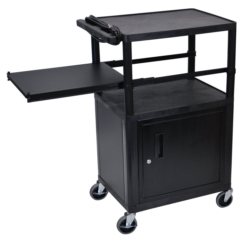 Luxor Side Keyboard Tray Audio Visual Cart with Locking Storage