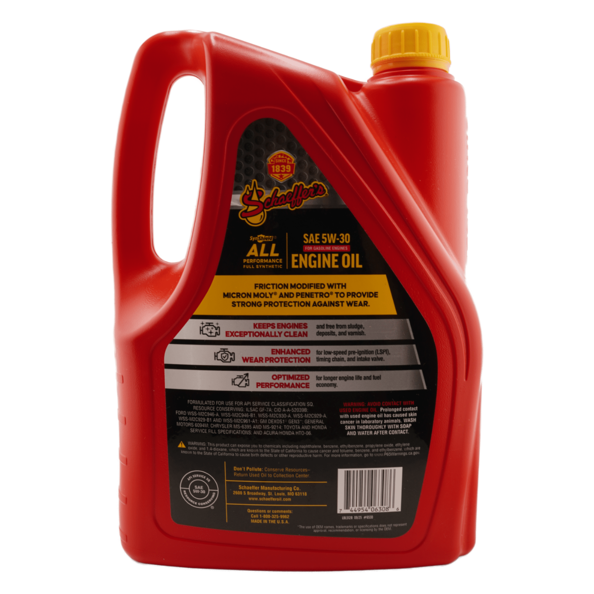 Schaeffer’s 6530 SynShield All Performance Full Synthetic 5W-30 Engine Oil, 1 Gal - 2 Pack
