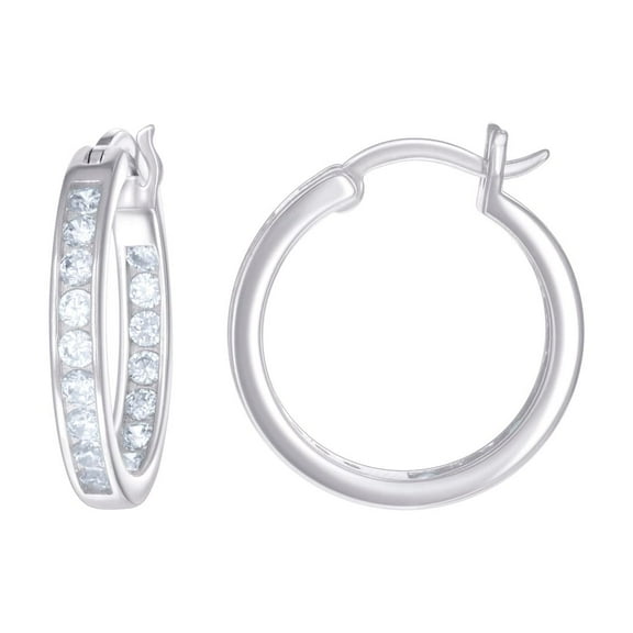 925 Sterling Silver Womens Cubic Zirconia Inside-out Hoop Earrings 20x3mm Wide Hoop Earring for Women