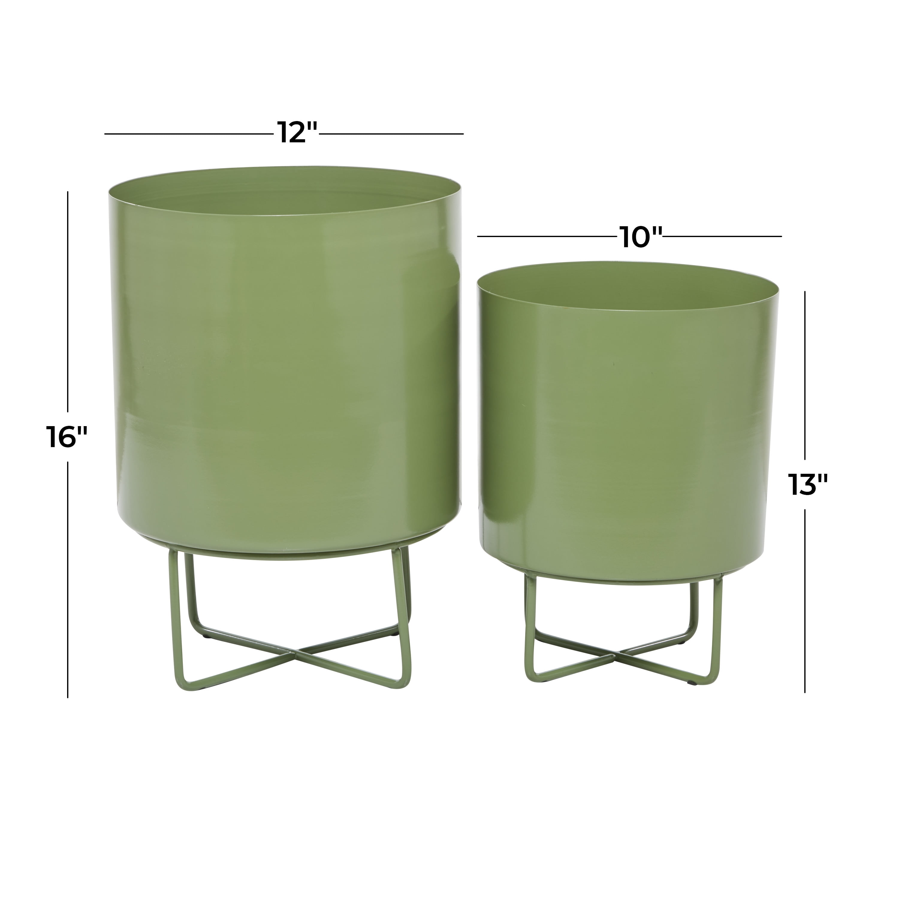 CosmoLiving by Cosmopolitan 16", 13"H Green Metal Planter (2 Count)