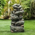 thumbnail image 2 of LuxenHome Gray Resin Rock Cascading Water Outdoor Fountain, 2 of 8